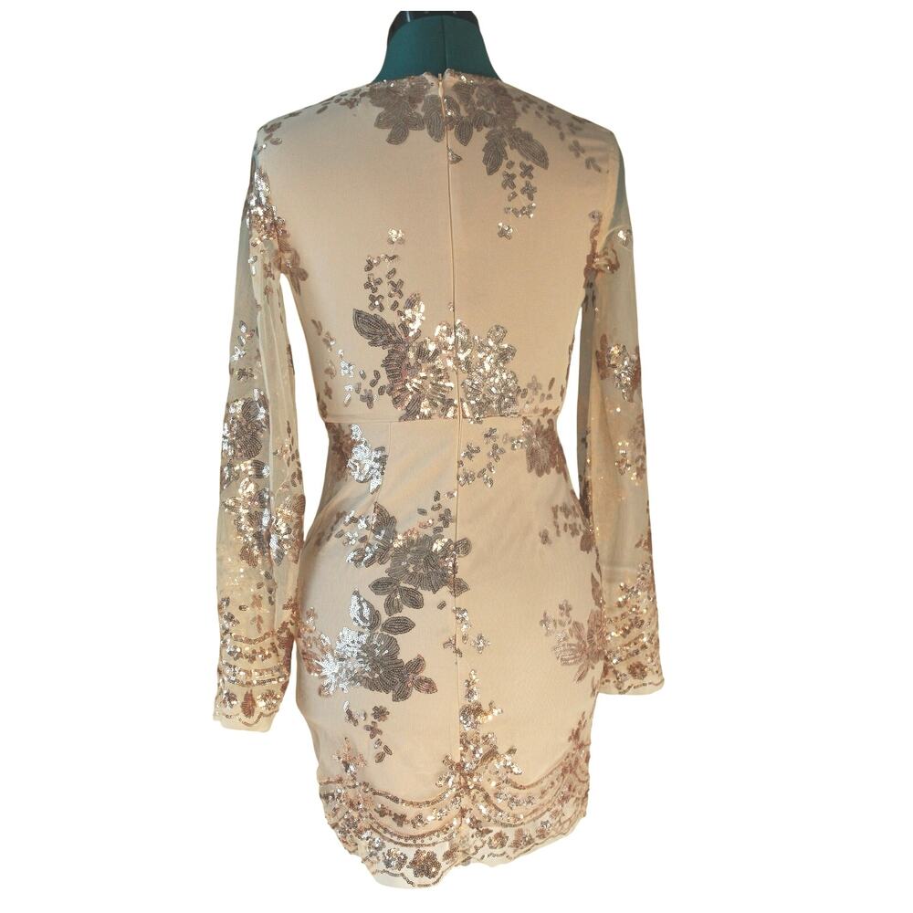 Gorgeous Showpo Long Sleeve Champagne Sequin  Mini dress  Women's Size S - Picture 4 of 6